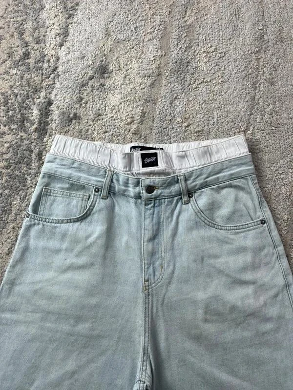 Vintage dubbele taille blauwe denim broeken maat M – photo 4